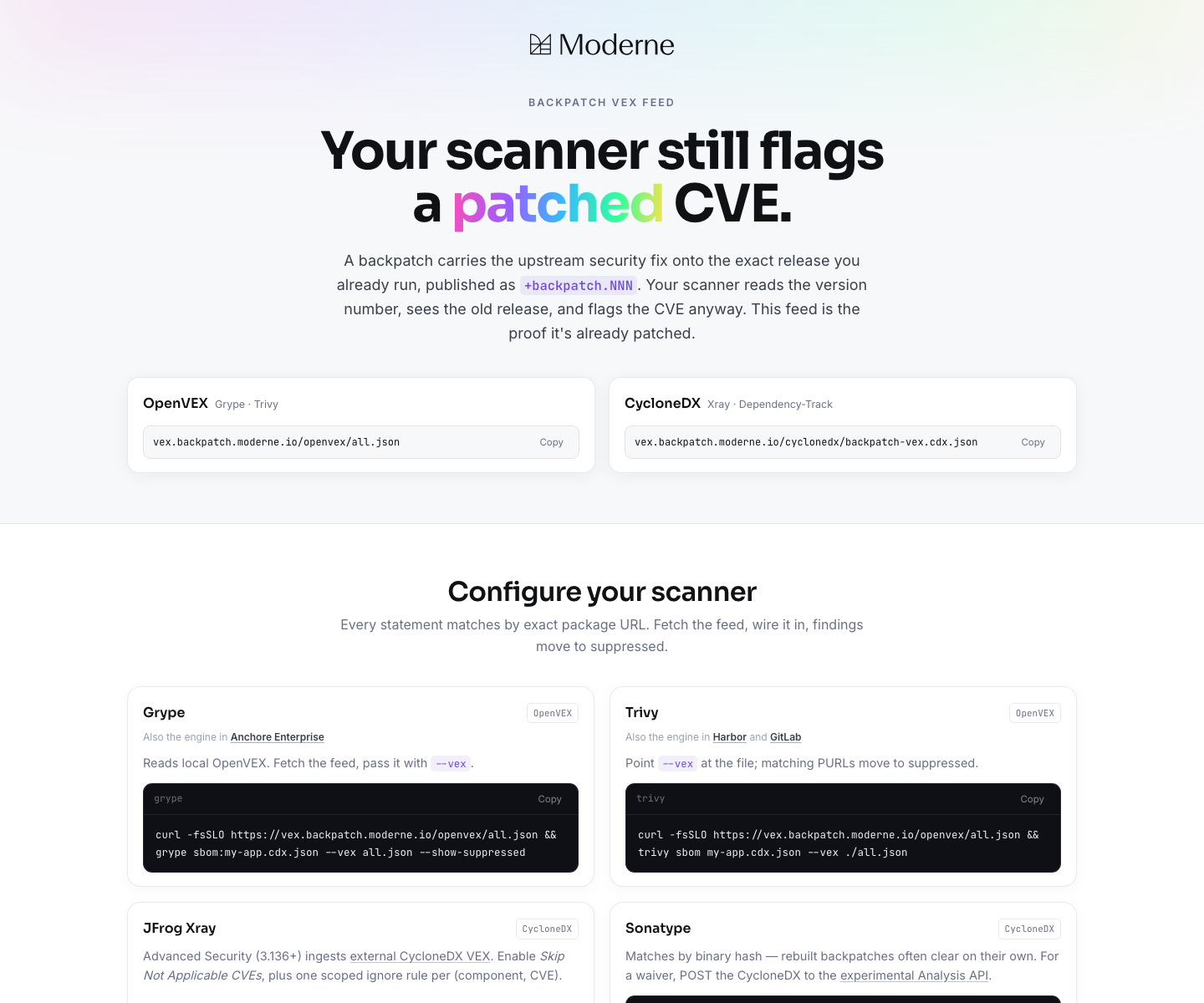 Example OpenVEX provider page